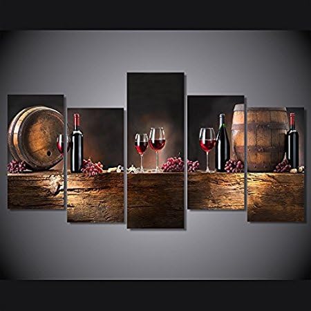 Unframed HD Printed Wine Barrels Canvas Prints Bochonki Grozdya Vinograd Painting Modern Art Living Room Decor Print Poster Picture (30x60cmx4pcs+30x80cm)