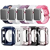 Compatible Apple Watch Band with Case 38mm [5 Pack], MAIRUI Silicone Breathable Replacement with Cover Bumper for Apple Watch Series 3/2/1, iWatch Sport/Edition/Nike+