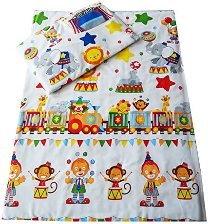 Cot Bed Duvet Cover + Pillowcase 2 Pieces Bedding Set 90 x 120 cm, Many Designs Available (Circus)