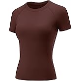 LOMON Womens Workout Tops Short Sleeve Raglan Athletic Shirts Yoga Gym Crewneck Quick Dry Tshirts