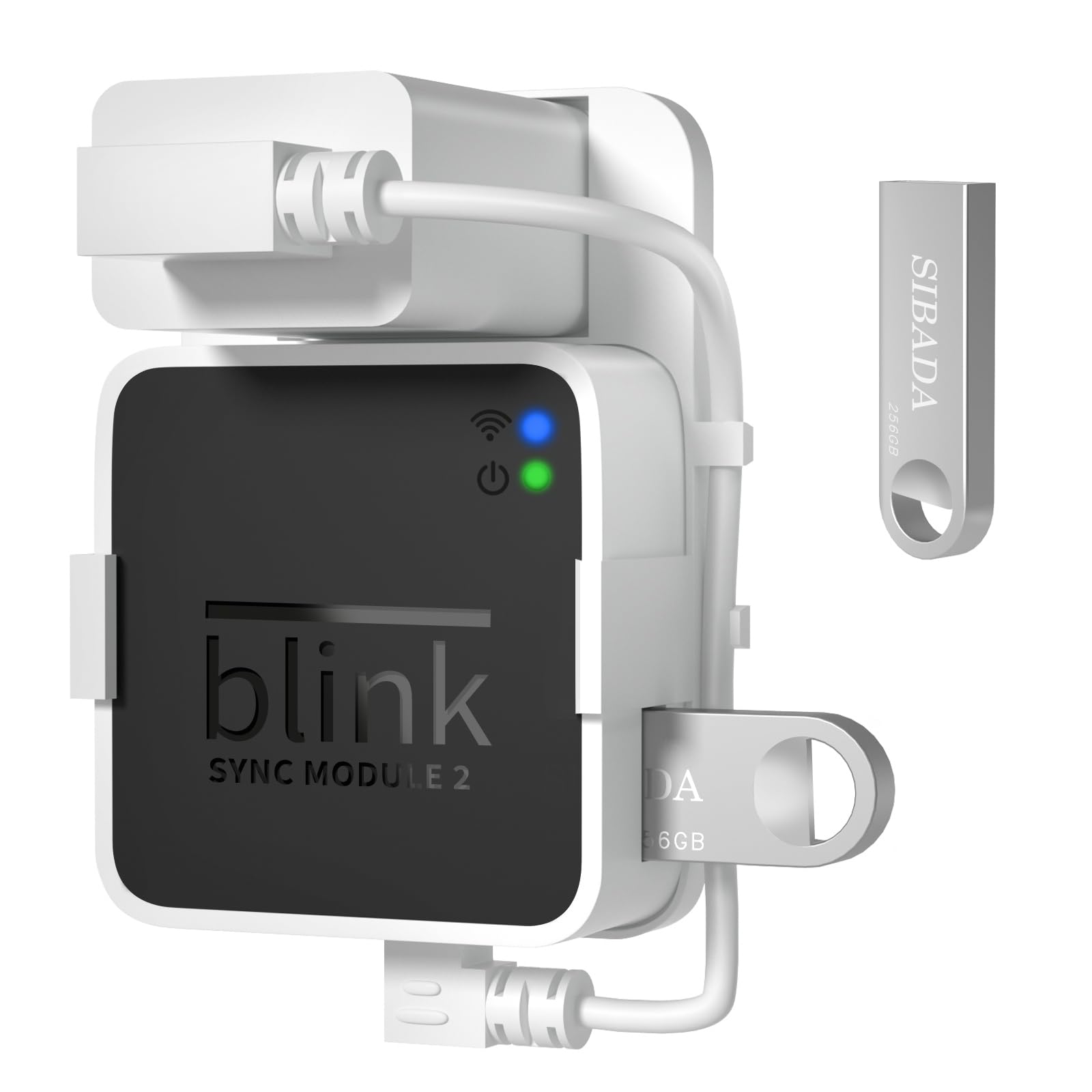 256GB USB Flash Drive, Outlet Wall Mount Holder for Blink Sync Module 2 with Short Cable Save Space,Mount Bracket for Blink Outdoor Indoor Security System (Blink Add-On Sync Module 2 is NOT Included)