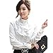 Women's Lace Ruffle Neck Blouse Long Sleeve Stand Collar OL Shirt Tops White XXL,White,XX-Large
