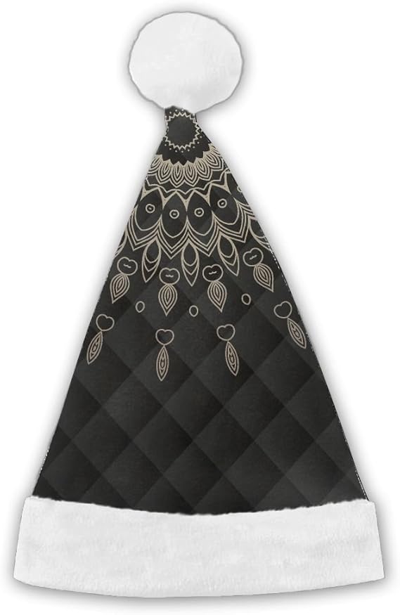 Amazon Co Jp F Craft 黒い背景の上に曼荼羅 サンタ帽子 クリスマス キャップ サンタクロース クリスマスサンタ コスチューム用小物 コスプレ ギフト 男女共用 大人 子供 レディース メンズ ユニセックス パーティーグッズ 雑貨 服 ファッション小物