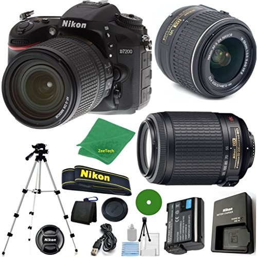 ZeeTech Ultimate Bundle for D7200 DSLR Body, 18-55mm VR Lens, 55-200mm f4-5.6G VR Nikkor, Tripod, 6pc Cleaning Set ZeeTech Ultimate Bundle for D7200 DSLR Body, 18-55mm VR Lens, 55-200mm f4-5.6G VR Nikkor, Tripod, 6pc Cleaning Set