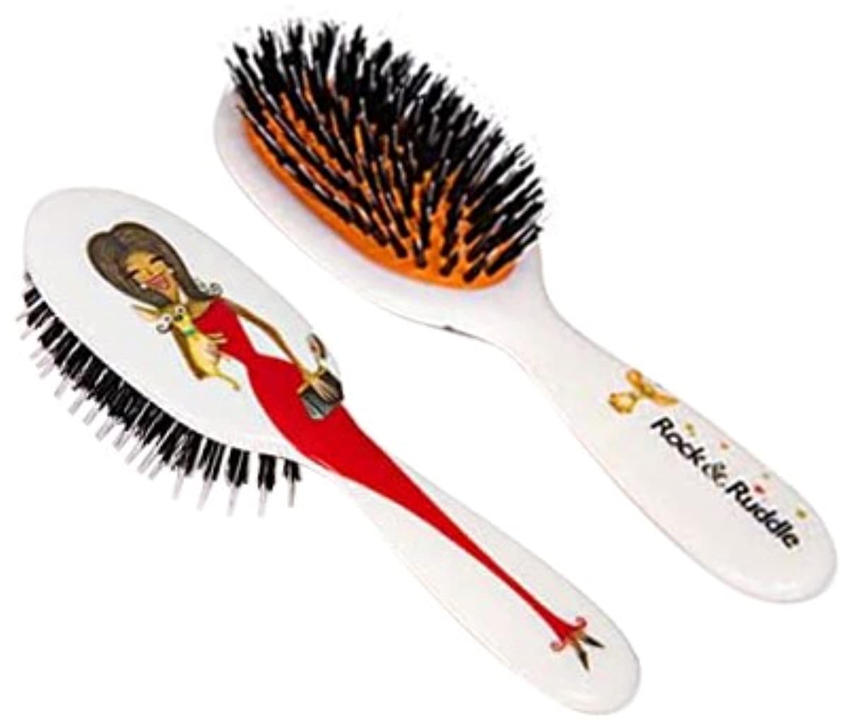 Rock & Ruddle Natural Mixed Boar Bristle Hair Brush for Women and Kids (Small/Travel Size, 17.5cm) - Perfect for Wet or Dry Hair, Detangling Smoothing Blowdrying - Made in UK - Miss Rosanna Design — image 1