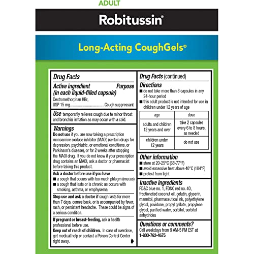 ROBITUSSIN 8 HOUR LIQUI-GELS COUGH, ADULT FORMULA – 20 COUNT LIQUI-GELS