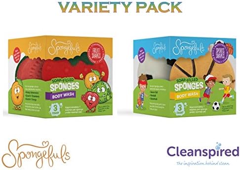 Mixed Twin Pack Sports Shape and Fruit Shapes Soap Bath Sponges Tear Free Hypoallergenic Spongefuls