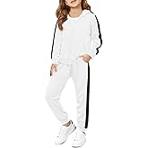 Haloumoning Girls 2 Piece Outfits Sweatsuit Kids Athletic Zip Up Hoodie and Sweatpants Clothing Sets 5-14Y