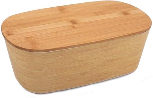 Panera Bambu con Tapa ♻ Panera de Fibra Bambú con Tabla de Cortar (Madera Bamboo) - Caja