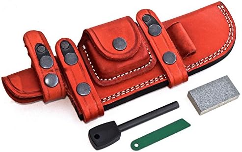CFK Cutlery Company Handmade Oxblood Large Leather Horizontal Knife Blade Replacement Sheath & Wet Stone & Fire Starter Set CFK231
