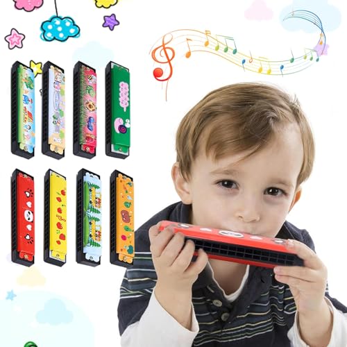 KOWVOWZ 12 PCS Harmonica for Kids, Harmonica Toy with Double Row of 16 Holes, Cute Cartoon Printed Harmonicas Mouth Organ,Party Favors, Bags Fillers, Birthday Day Gifts and Prize for Beginner Kids