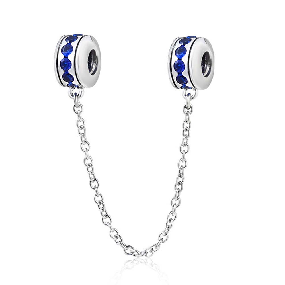 Safety Chain Charm 925 Sterling Silver Clip Charm Stopper Charm for Pandora Charm Bracelet (Blue)