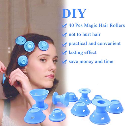 40 Pcs Magic Hair Rollers - Curling Hair Styling Tool Include 20pcs Large Silicone Hair Curlers and 20pcs Small Silicone Curlers (Blue)