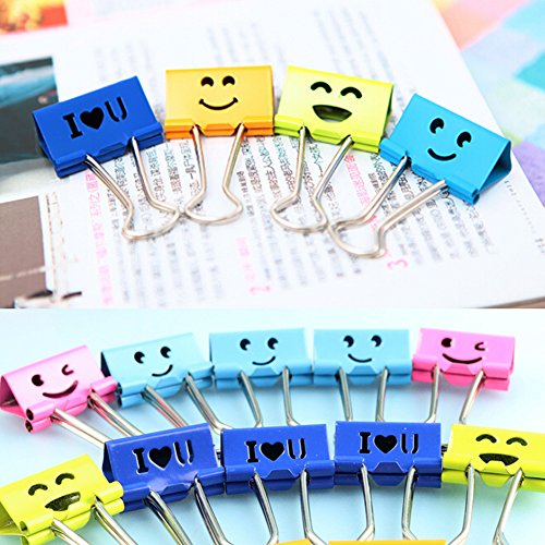 Lovely Smile Face Binder Clips, Paper Clips, Clamps, Assorted Colors (19mm,40 pcs/Tub)