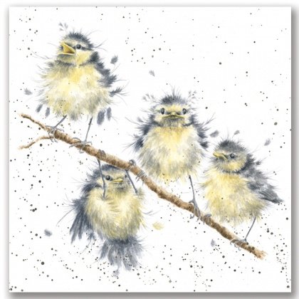 Wrendale Designs (CS073) - Greeting Card - Hanging out with Friends - 4 Birds on a Branch - Cute, Artistic Design