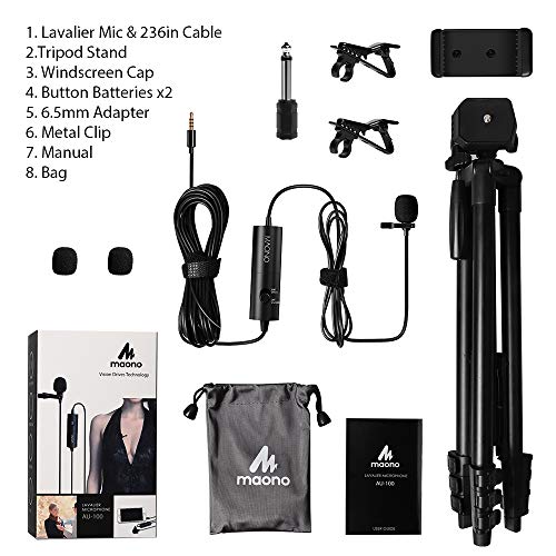 Lavalier Microphone with Tripod MAONO AU100 Omnidirectional Condenser