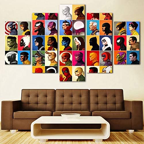 OJKYK Canvas Prints Wall Art 5 Piece Movie Marvel Character Picture Photo Modern Paintings Artwork for Home Decor,B,20x35x2+20x45x2+20x55x1