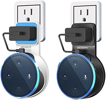 DILISENS Outlet Wall Mount Hanger Holder Stand Bracket for Dot 2nd Generation, Flexible &amp; Space-Saving Echo Dot Accessories for Your Smart Home Speaker, No Messy Wires or Screws (1 White 1 Black)