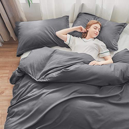 SORMAG Queen Duvet Cover 3 Piece Set, Microfiber Duvet Cover, Ultra Soft and Easy Care, Simple Style Bedding Set with Zipper Close, Gray - Queen - Thumbnail 6
