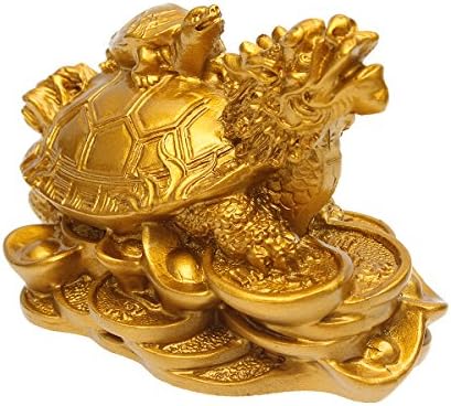 CLAKION Feng Shui Dragon Turtle Tortoise Statue,Gold Coin Money Wealth Figure