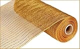 10 inch x 30 feet Deco Poly Mesh Ribbon - Gold/Brown with Metallic Gold Foil