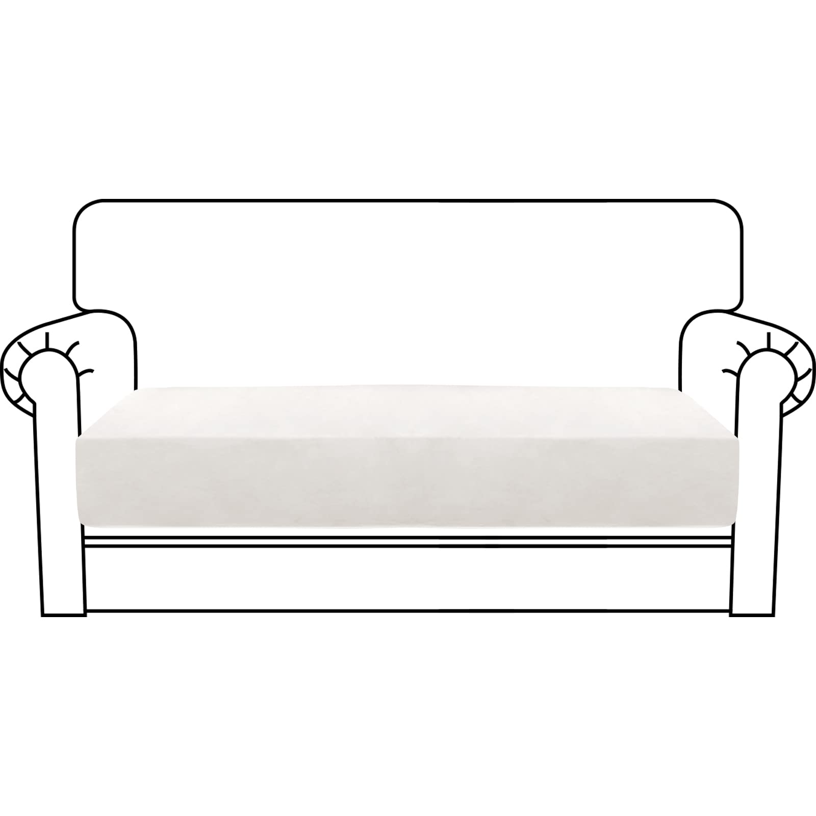 CHELZEN Velvet Sofa Seat Cushion Cover, Stretch Sofa Cushion Slipcovers, Soft Couch Cushion Covers, Furniture Protector with Elastic Bottom (2 Seater, White)