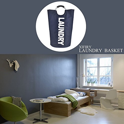 XIFIRY Large Laundry Basket, Collapsible Fabric Laundry Hamper, Foldable Clothes Bag, Folding Washing Bin for College Dorms Family (Dark Blue)