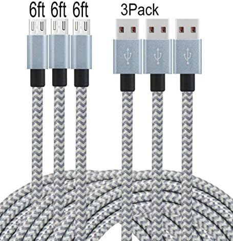 Frieso 3Pack 6ft Premium Micro USB Charging Cable High Speed Extra Long USB Charger for Android,Samsung,Nexus, HTC, Motorola, Nokia,HUAWEI and More.(Gray)