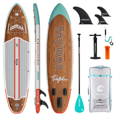 COOLCAA SUP Board, 355 cm (Extra Large) Stand Up Paddling Board, Inflatable Stand-Up Paddle Board with 86 cm Extra Wide, Fishing Paddleboard with Accessories & Carry Bag for Adults, 222 kg