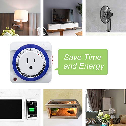 image for 24 Hour Plug-in Electric Mechanical Outlet Timer 3 Prong Grounded, CF 