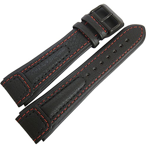 Di-Modell Chronissimo Long 22mm Black Red-Stitch PVD Buckle Leather Watch Strap