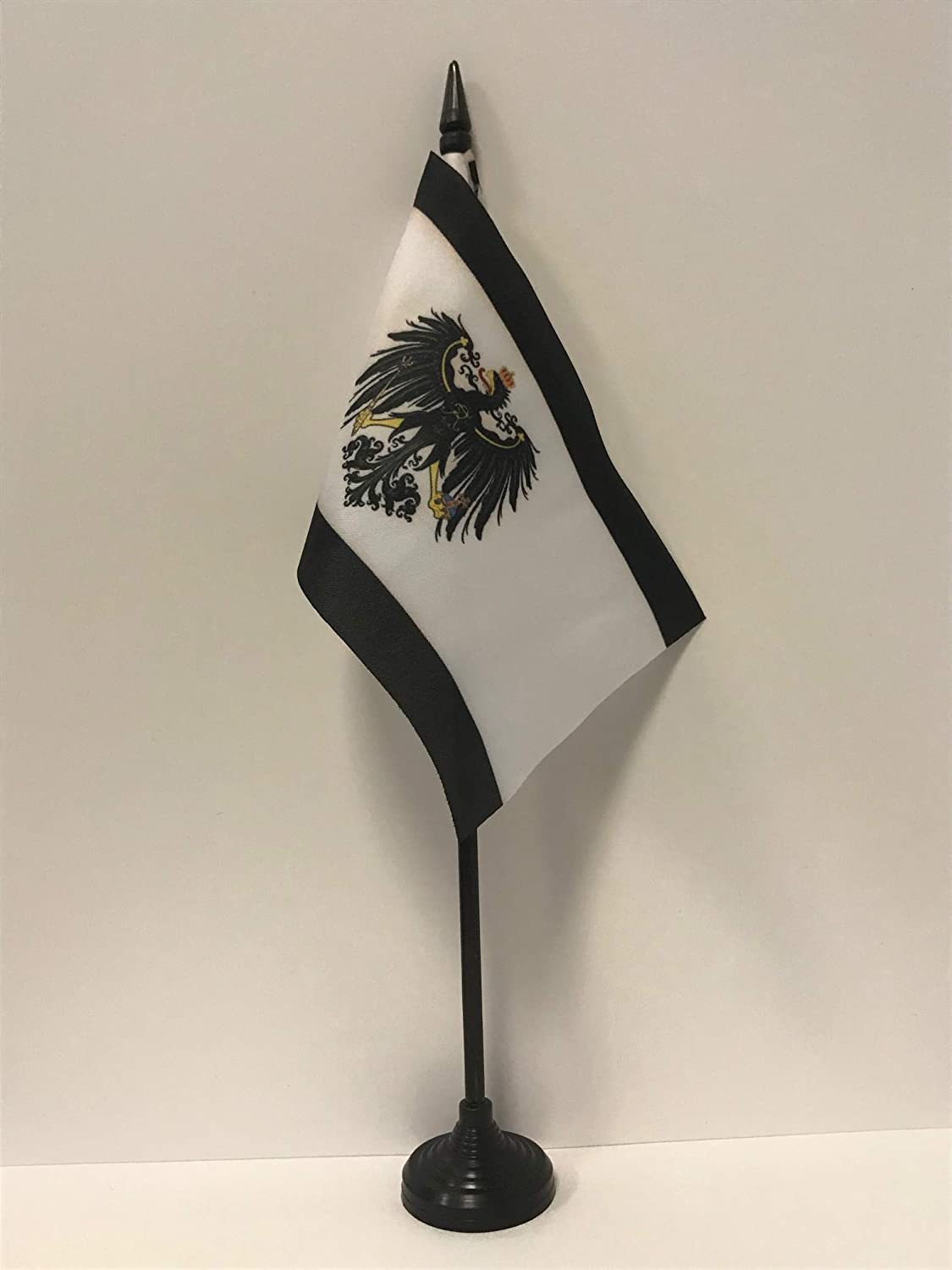 AZ FLAG - Kingdom of Prussia 1701-1918 Table Flag 4'' x 6'' - Prussian Office Mini Banner 100% Polyester 15 x 10 cm - Mini Desk Flag with 10'' Pole and Black Plastic Base