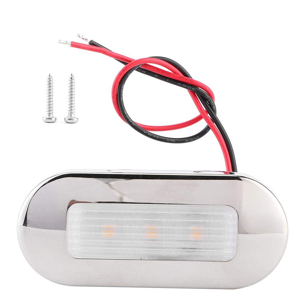 Qiilu 12V DC LED Boat Courtesy Lights, Walkway Courtesy Light Oval Shape 3 Lamp Beads IP67 Waterproof for Marine Boat RV(Warm White)