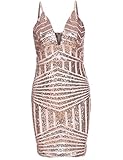 ROMWE Women's Sequin V-Neck Spaghetti Strap Bodycon Cocktail Dress