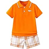 Afsmlys Kids Tween Boy Clothes Casual Short Sleeve Polo Shirt + Plaid Print 2Pcs Shorts Summer Clothing Set