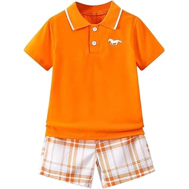 Ensemble Bébé Garçon 2 Pièces Top Et Short 12-18 Mois Orange Et Marine Été