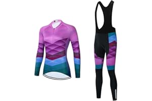SUDU SUDO Women's Cycling Jersey Set Bike Shirt Long Sleeve Cycling Clothing Bicycle Bib Pants with Gel Padded