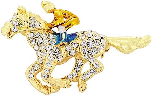 Golden Horse Racing Crystal Brooch Pin