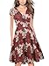oxiuly Women's Criss-Cross Necklines V-Neck Cap Sleeve Floral Casual Work Stretch Swing Summer Dress OX233 (M, Burgundy F)