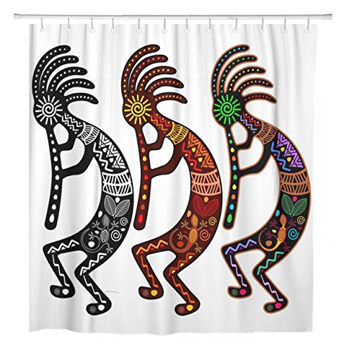 ArtSocket Shower Curtain Culture Kokopelli of Colors Music Agriculture American Ancient Aztec Home Bathroom Decor Polyester Fabric Waterproof 60 x 72 Inches Set with Hooks