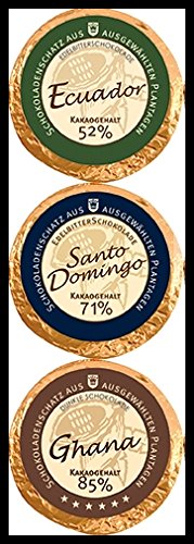 24 Edel Schokoladen Golddublonen 3 Sorten Zartbitter DreiMeister im Kuvert aus Holz – Bild 3