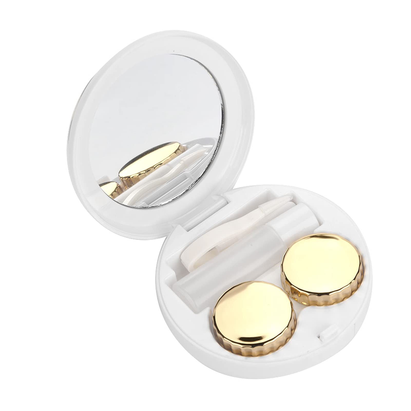 Portable Contact Lens Case, Plastic Pentagram Shape Contact Lens Holder Box with Mirror Kit, Cute Lovely Travel Lenses Container Set (Gold)