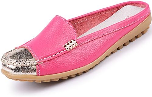 Uown Womens' Slip on Backless Loafer Shoes Non Slip Rubber Sole Leather Mule Shoes Flat, Rose7.5 M US
