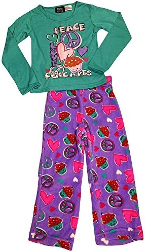 Fun Kidz - Little Girls' Long Sleeve Peace Love Cupcakes Pajamas, Purple, Teal 34746-6/7