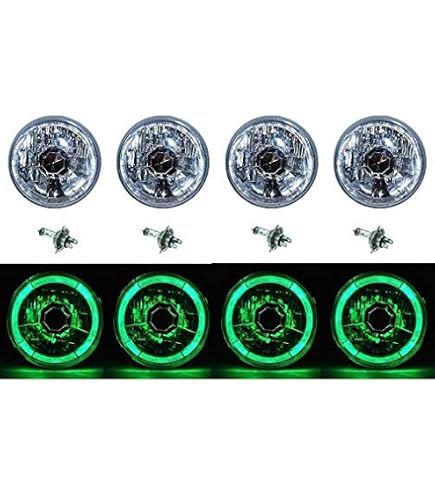 5 3/4 Inch SMD Red LED Halo Halogen Bulb Headlight Angel Eye Crystal Clear Pair Octane Lighting