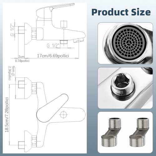 VOLTIX Wall Mounted Bathtub Tap, Chrome Bathtub Mixer Tap with Modern Design for Elegant Bathrooms