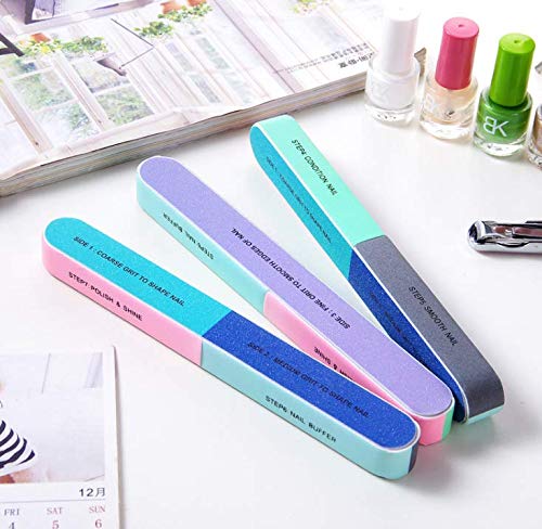 Nail File and Nail Buffer 7 Inches Long 4 Fingernail Files in 1 Professional Care Manicure Tools and Cosmetic Manicure 7 Professional Steps 6 Pack
