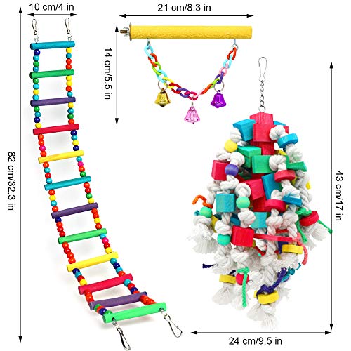 Large Bird Swing Toys, 3 PCS Big Parrots Chewing Natural Wood with