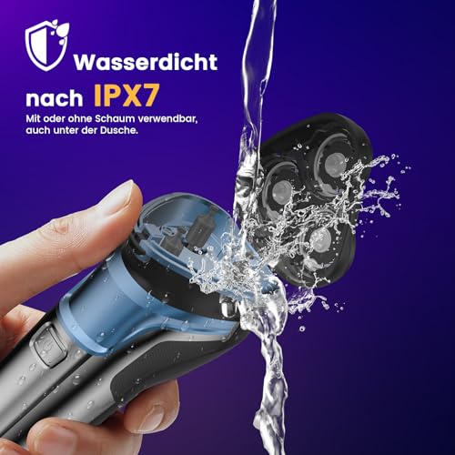 Skycool Men's Electric Shaver, 3-in-1 Electric Shaver for Men Wet and Dry, IPX7 Waterproof Rotation Shaver with Pop-Up Trimmer & LED Display, Quick Charge, Gifts for Men