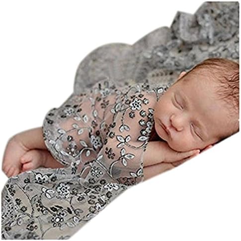 Binlunnu Newborn Baby Photography Props Crochet Wrap Lace Yarn Cloth Blanket (Grey)